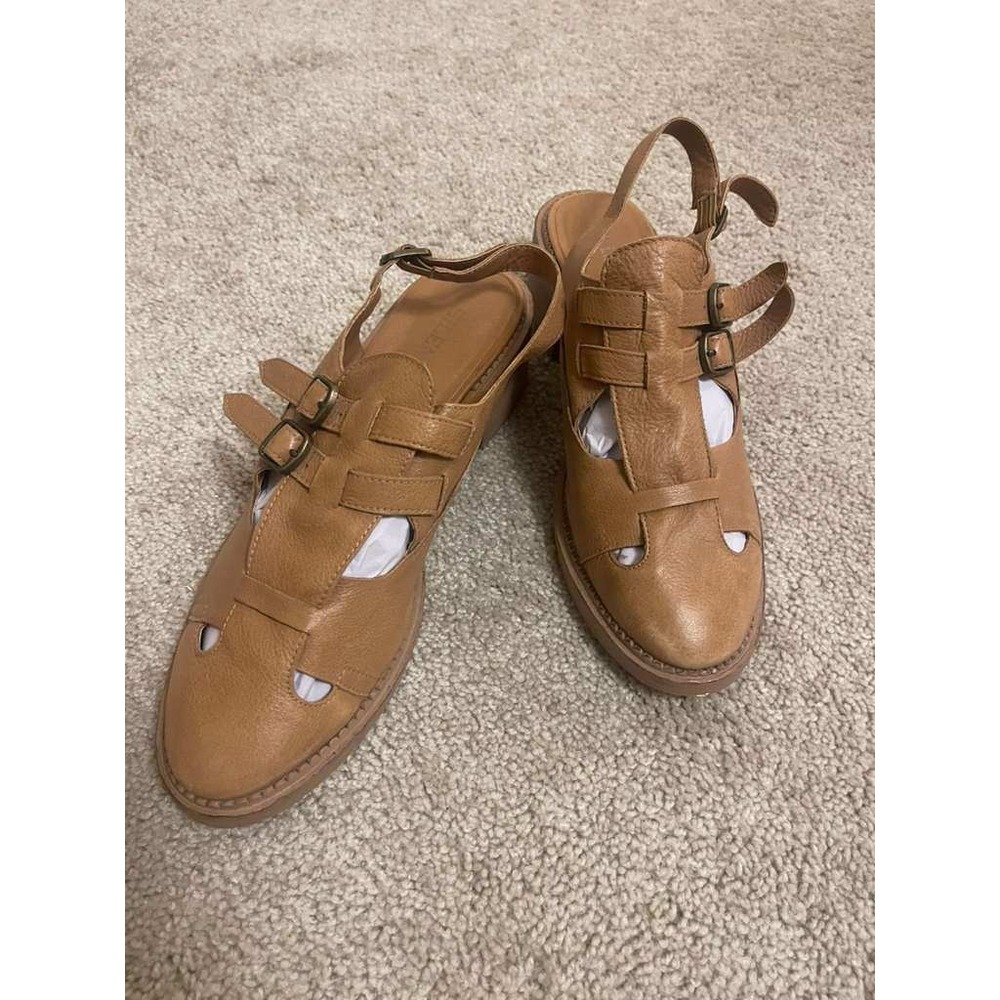 Silent D Tan Leather Caged Fisherman Slingback Block Heel Sandals Size 40 - Picture 5 of 8